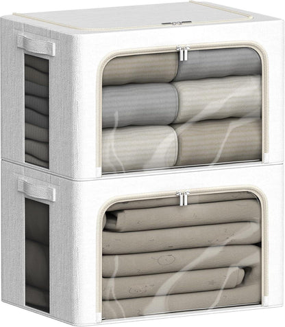 Clothes Storage Bins Stackable Metal Frame Storage Box Foldable Linen Fabric Box Organizer
