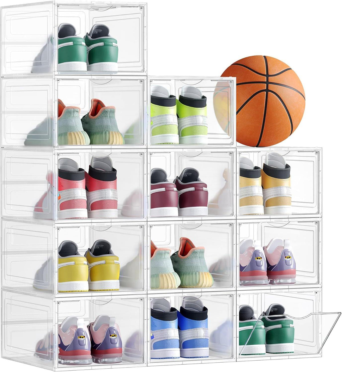 Clear Plastic Shoe Storage, Stackable Sneaker Box, Drop Front Door